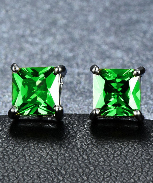 6mm Princess Stud Earring With Austrian Crystals -Green in 18K White Gold Plated