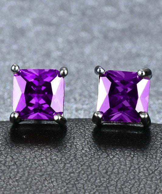 6mm Princess Stud Earring With Austrian Crystals -Purple in 18K White Gold Plated