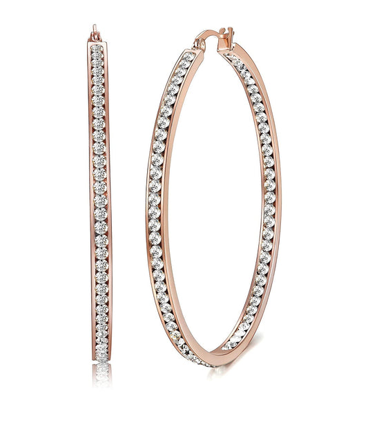 2" Pave Hoop Earring With ® Crystals in 18K Rose Gold Plated