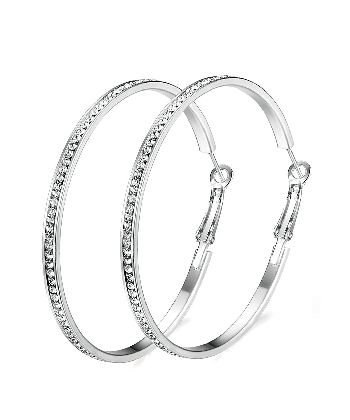 2" Pave Hoop Earring With ® Crystals in 18K White Gold Plated