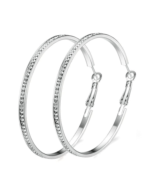 2" Pave Hoop Earring With ® Crystals in 18K White Gold Plated