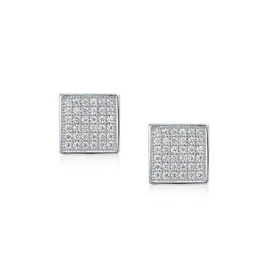 Austrian Elements Micro-Pav'e Square Shaped Stud Earrings in 18K White Gold   - ALILY