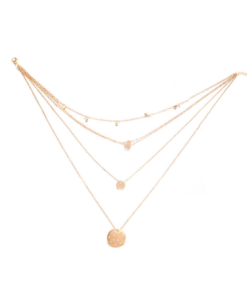 Multi-Layered Crystal Pa've Discs Statement Necklace in 14K Gold Plating
