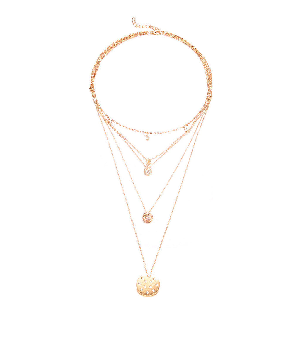 Multi-Layered Crystal Pa've Discs Statement Necklace in 14K Gold Plating