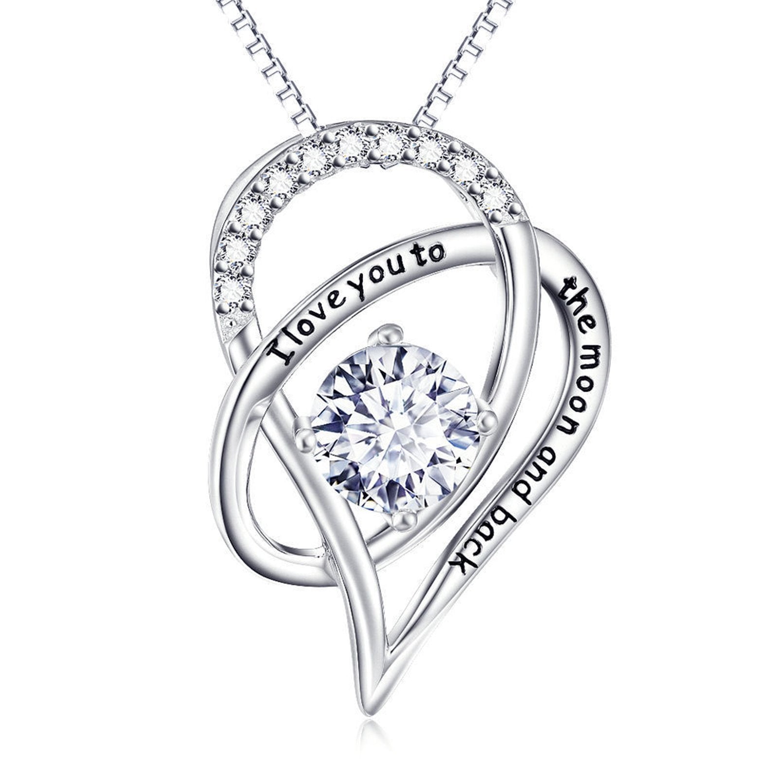 I Love You to the Moon & Back White Swarovski Pav'e Necklace in Silver   - ALILY