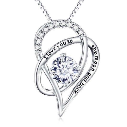 I Love You to the Moon & Back White Swarovski Pav'e Necklace in Silver   - ALILY