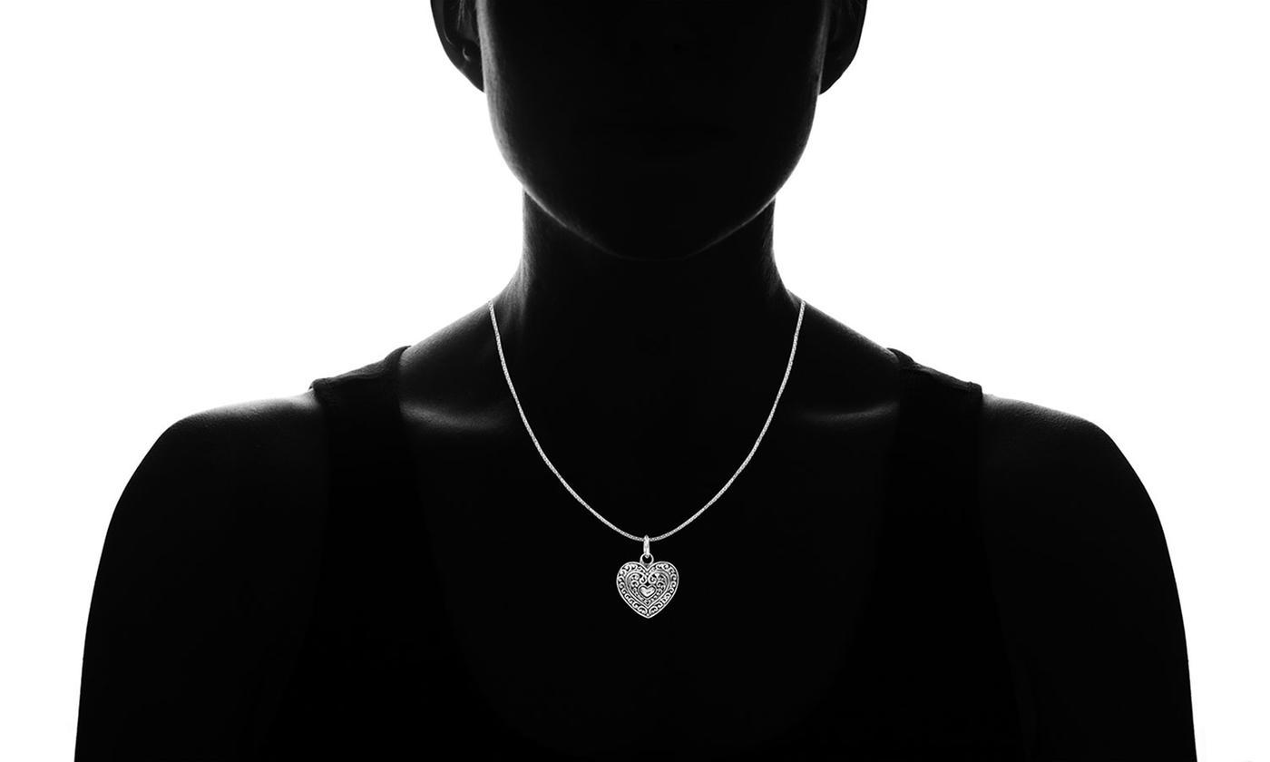 Filigree Beating Heart Necklace in 18K White Gold Plated 18", Necklace, ALILY , ALILY   jewelryjewelry deals, swarovski crystal jewelry, groupon jewelry,, jewelry for mom,