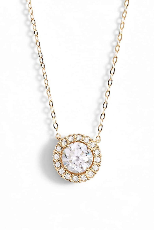 1.00 CT Swarovski Crystal Halo Disc Necklace 18" - 18K Gold Plated, Necklace, ALILY , ALILY   jewelryjewelry deals, swarovski crystal jewelry, groupon jewelry,, jewelry for mom,