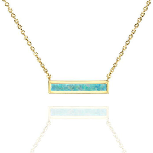 Opal Created Bar Necklace 18" - 18K Gold Plated