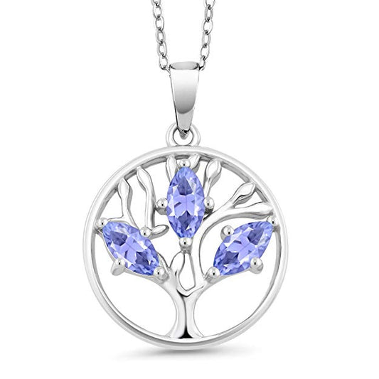 Tree of Life Purple Crystal Circular Pendant Necklace in 14K White Gold Plating