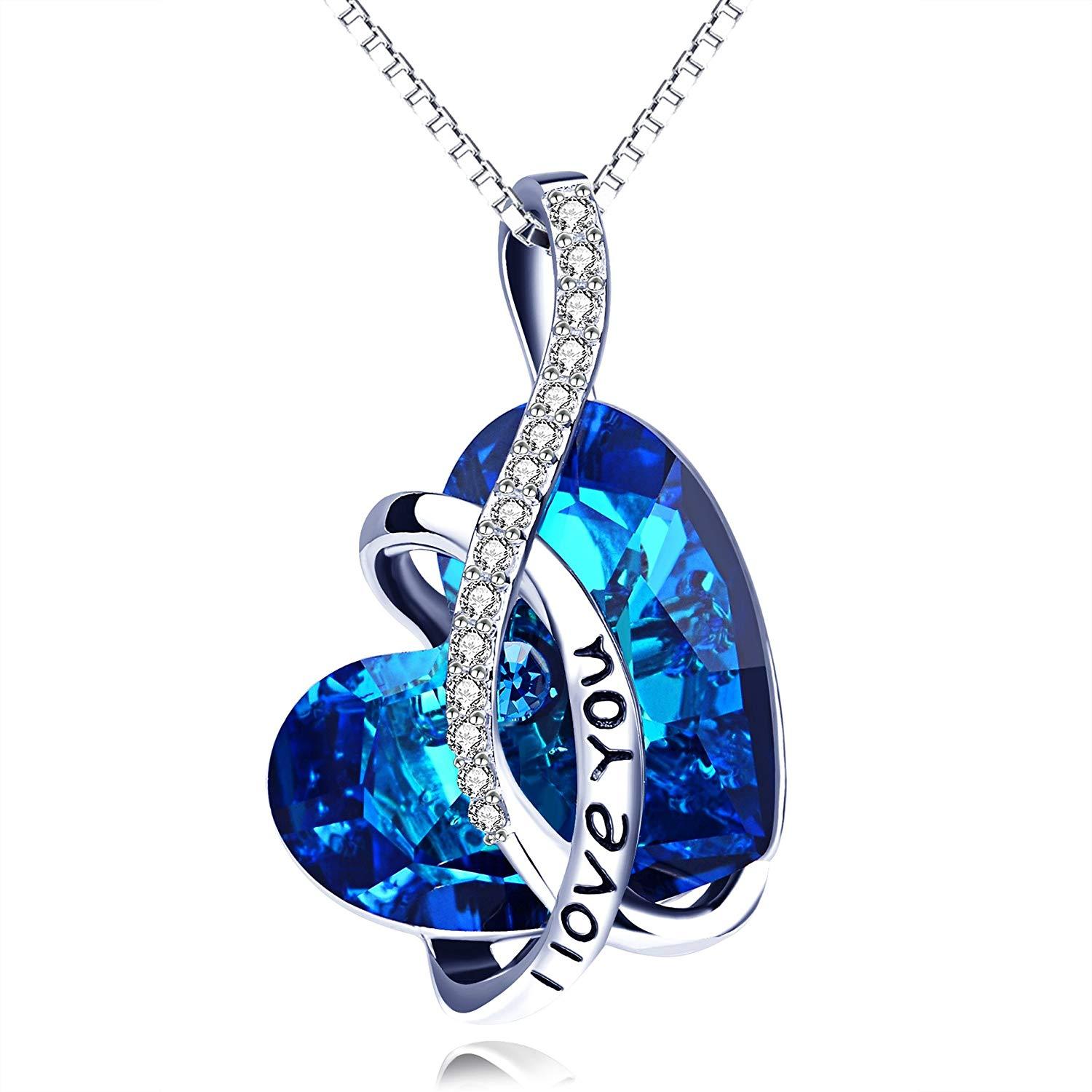Bermuda Blue Swarovski Elements "I Love You Necklace" in 18K White Gold, , ALILY , ALILY   jewelryjewelry deals, swarovski crystal jewelry, groupon jewelry,, jewelry for mom,
