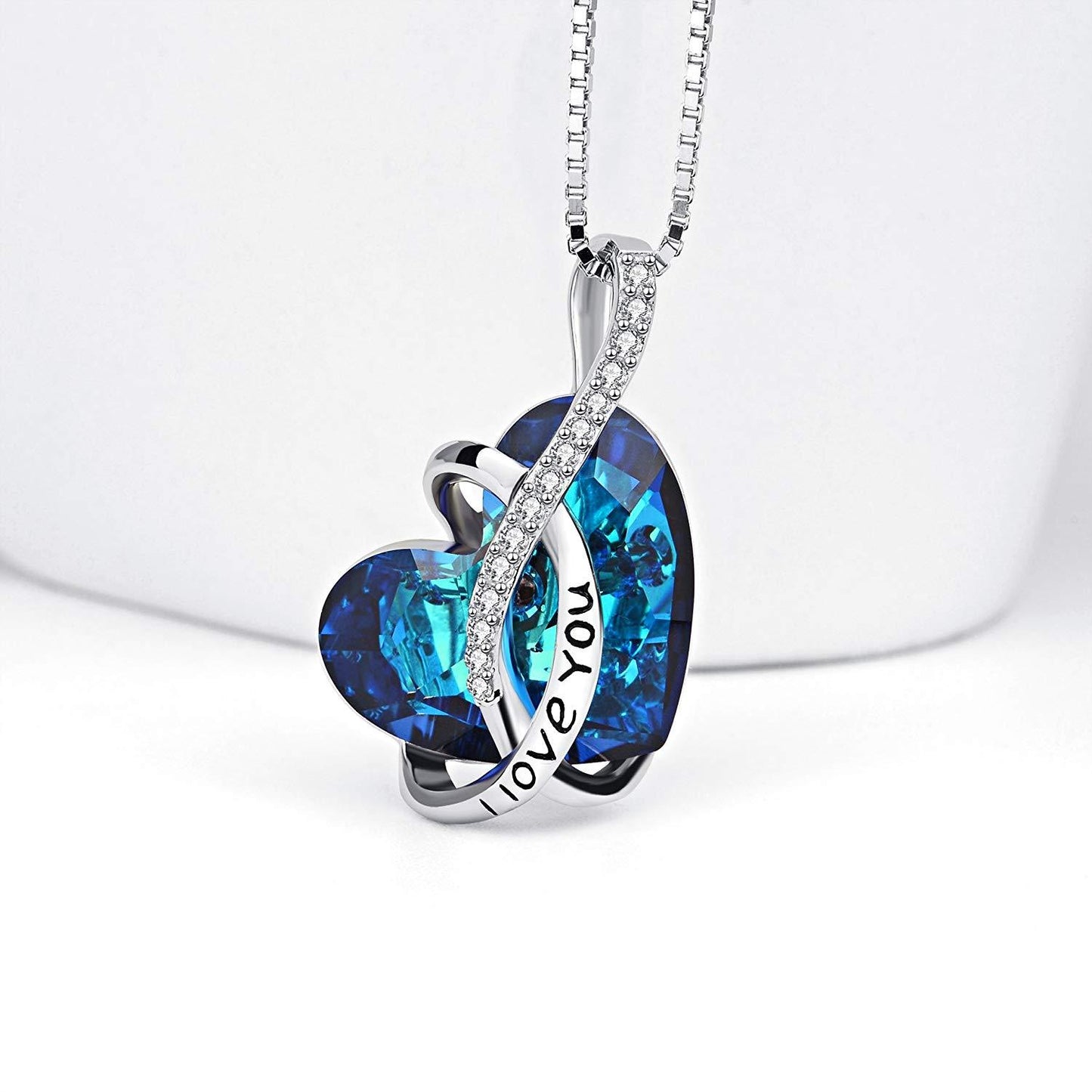 Bermuda Blue Swarovski Elements "I Love You Necklace" in 18K White Gold, , ALILY , ALILY   jewelryjewelry deals, swarovski crystal jewelry, groupon jewelry,, jewelry for mom,