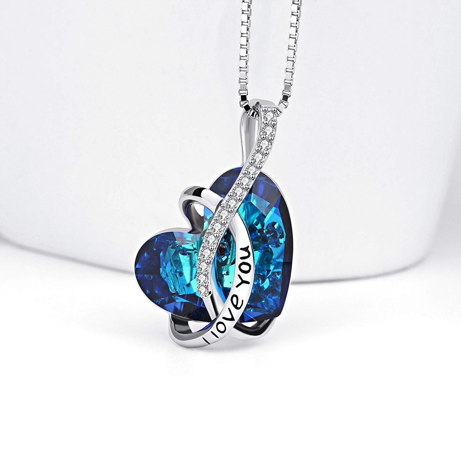Bermuda Blue Swarovski Elements "I Love You Necklace" in 18K White Gold, , ALILY , ALILY   jewelryjewelry deals, swarovski crystal jewelry, groupon jewelry,, jewelry for mom,