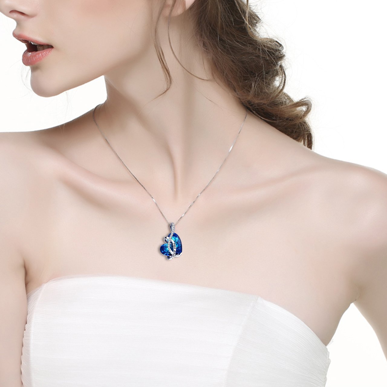 Bermuda Blue Swarovski Elements "I Love You Necklace" in 18K White Gold, , ALILY , ALILY   jewelryjewelry deals, swarovski crystal jewelry, groupon jewelry,, jewelry for mom,