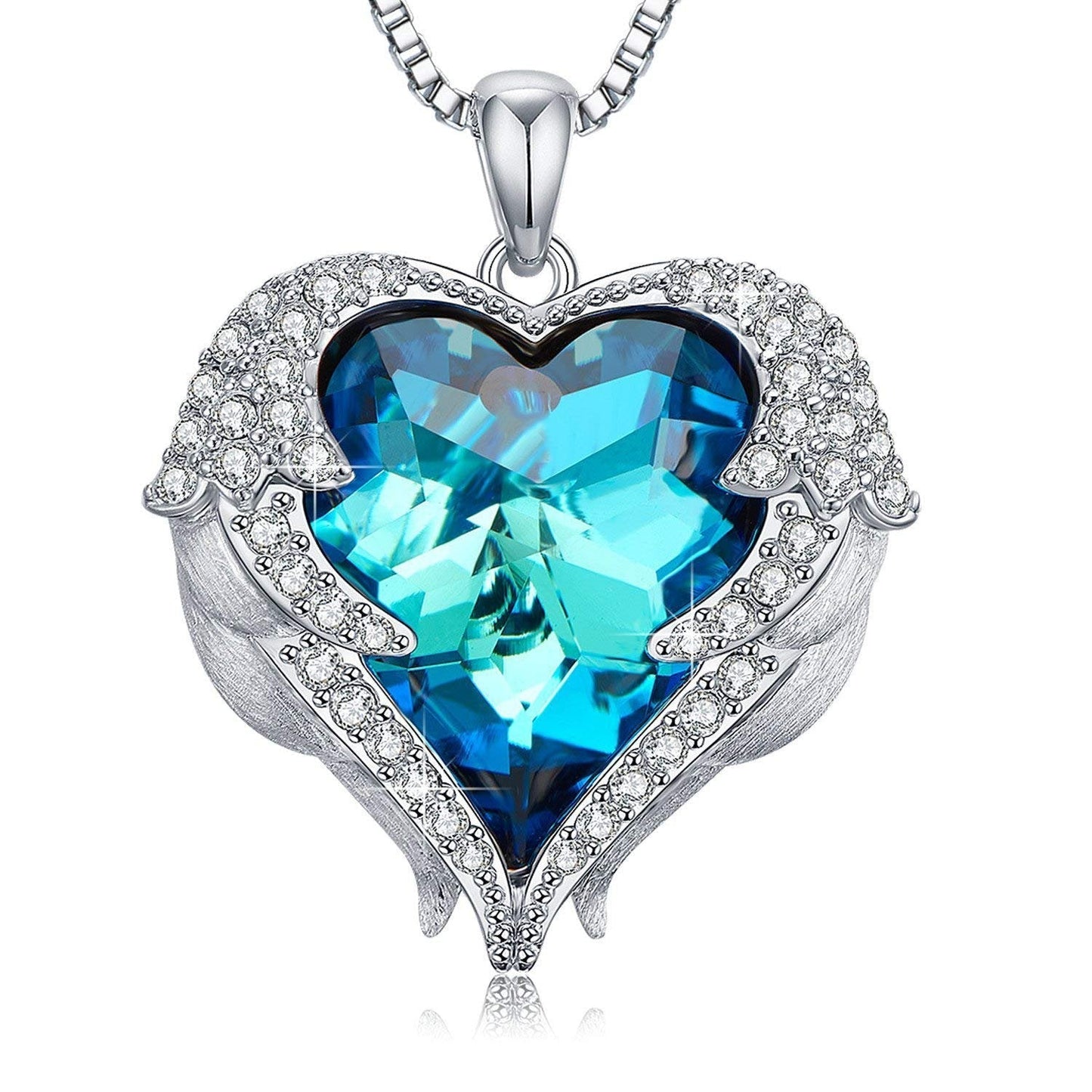 Wings of an Angel Heart Blue Topaz Necklace and Earring Set   - ALILY