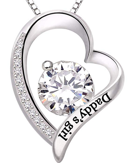 White  Elements Pav'e Daddy's Girl Heart Shaped Necklace in 14K White Gold Plating
