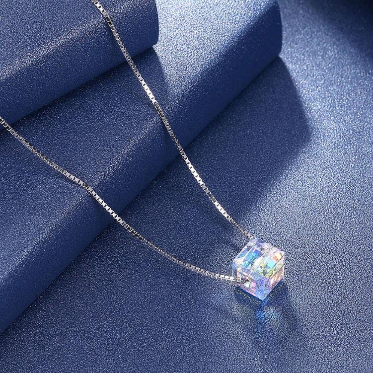 Aurora Borealis  Elements Cubed Necklace in 14K White Gold
