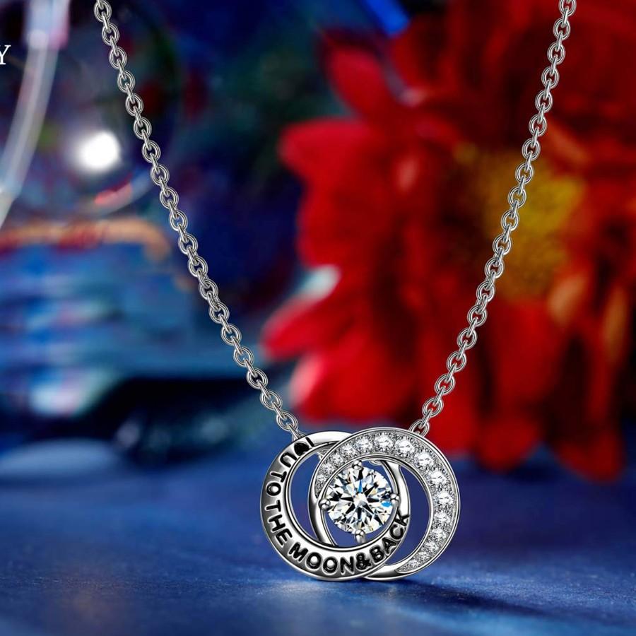 Elements Pav'e Love You To The Moon & Back Necklace in 14K White Gold