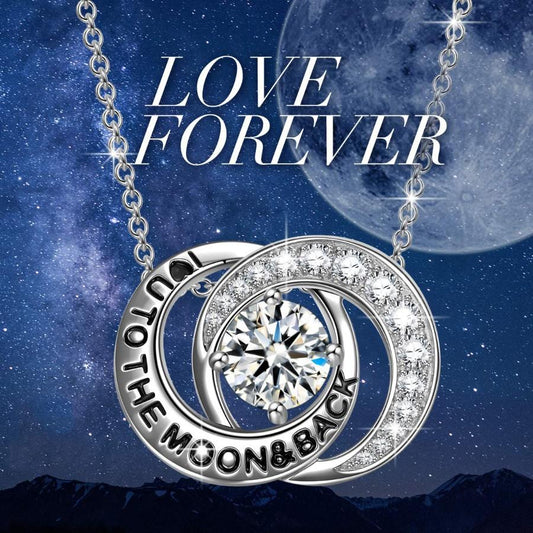 Elements Pav'e Love You To The Moon & Back Necklace in 14K White Gold
