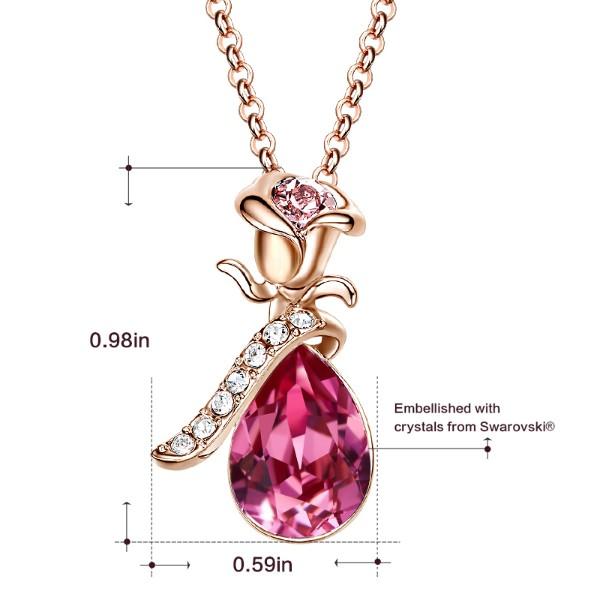 Pink  Elements Teardrop Pear Cut Pav'e Floral Necklace in 14K Rose Gold