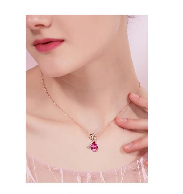 Pink  Elements Teardrop Pear Cut Pav'e Floral Necklace in 14K Rose Gold