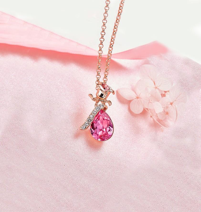 Pink  Elements Teardrop Pear Cut Pav'e Floral Necklace in 14K Rose Gold