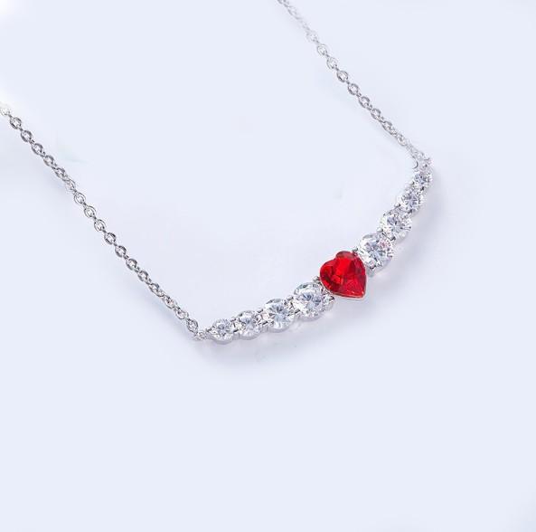 Red Heart Shaped  Elements Orchid Pav'e Necklace in 14K White Gold