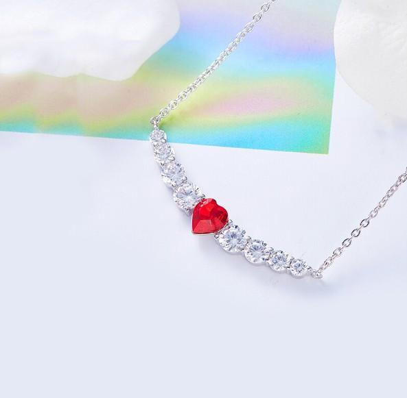 Red Heart Shaped  Elements Orchid Pav'e Necklace in 14K White Gold