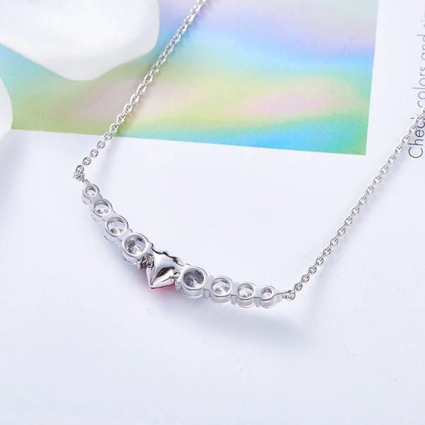 Red Heart Shaped  Elements Orchid Pav'e Necklace in 14K White Gold