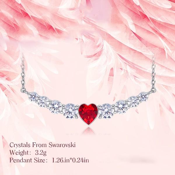 Red Heart Shaped  Elements Orchid Pav'e Necklace in 14K White Gold