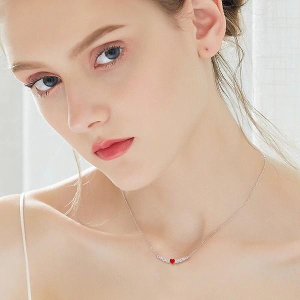 Red Heart Shaped  Elements Orchid Pav'e Necklace in 14K White Gold