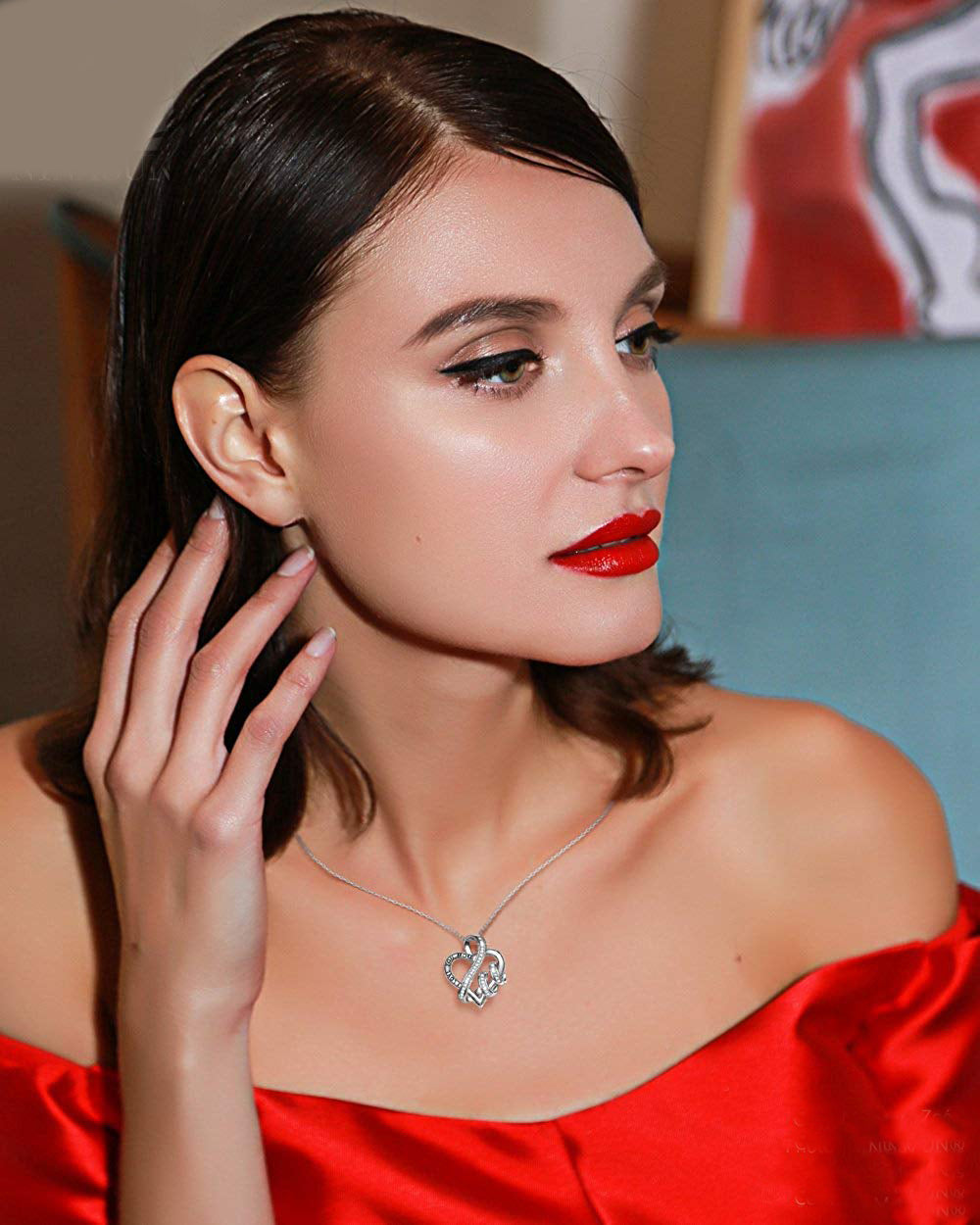 I Love You Mom Heart Necklace in Rhodium Plating