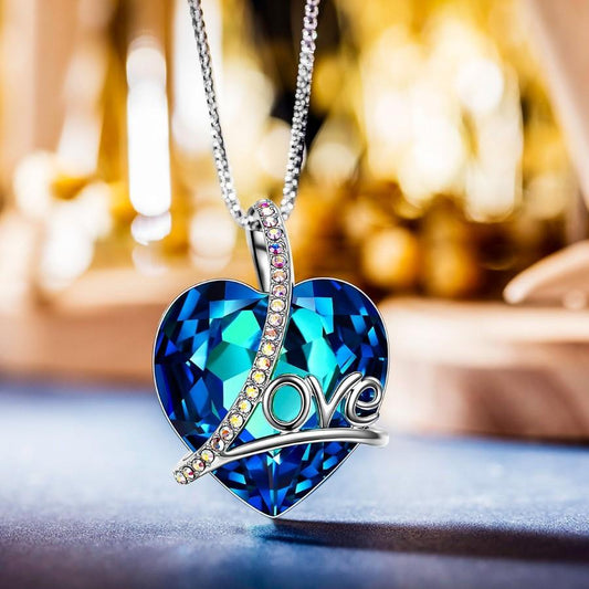Bermuda Blue  Heart Shaped  Elements Lining Necklace