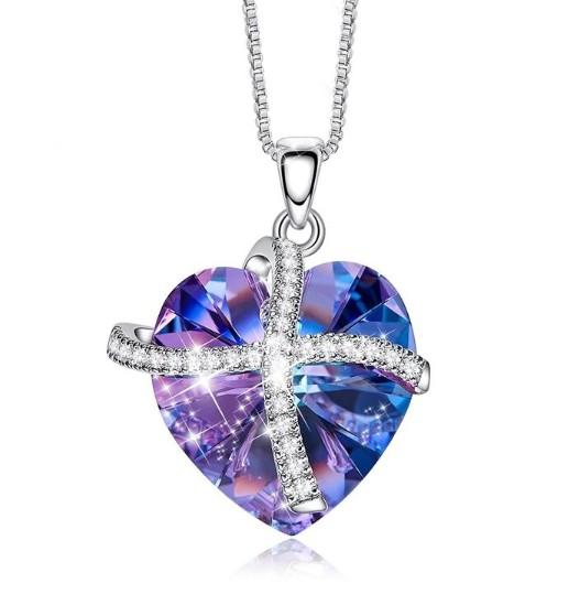 Pink  Sleek Heart Pav'e Lining Necklace in 14K White Gold