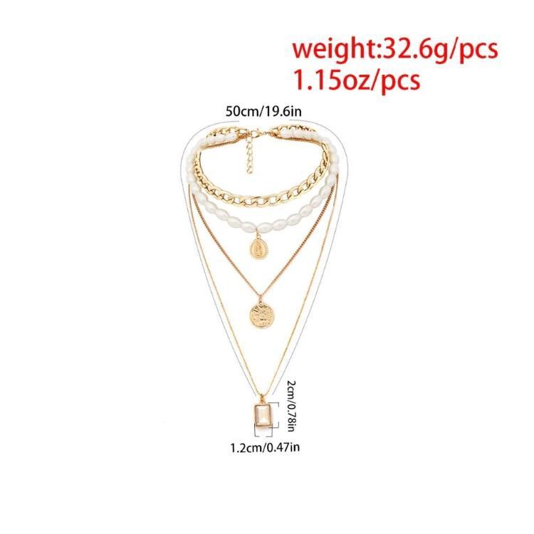 4 Piece Necklace Set: Choker, Pearl, Coin, Pendant   - ALILY
