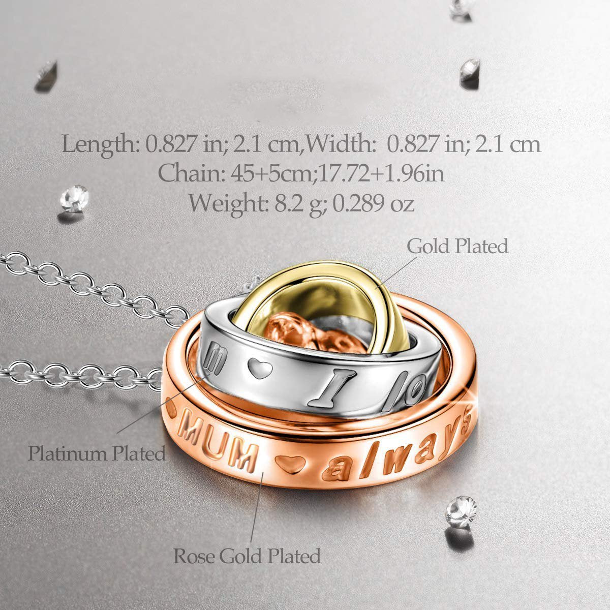 Triple rolling Necklace - I will always Love you MUM   - ALILY