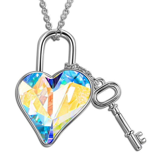 Aurora Borealis Key to my Heart Pendant Necklace   - ALILY