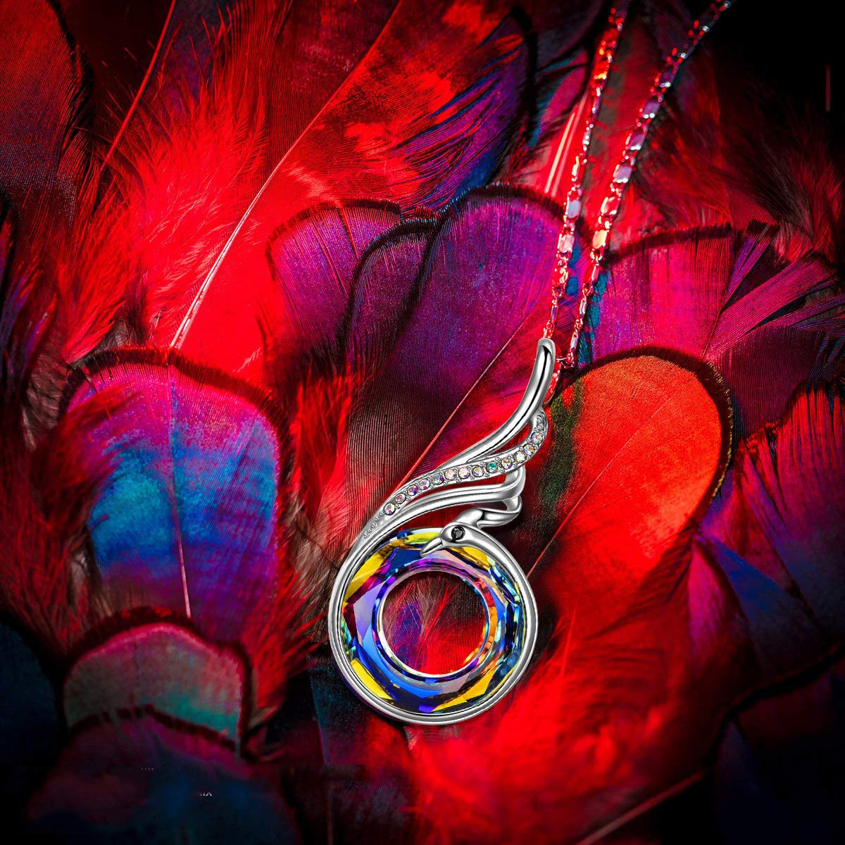 Dark Aurora Borealis Curved Rhombus Drop Necklace