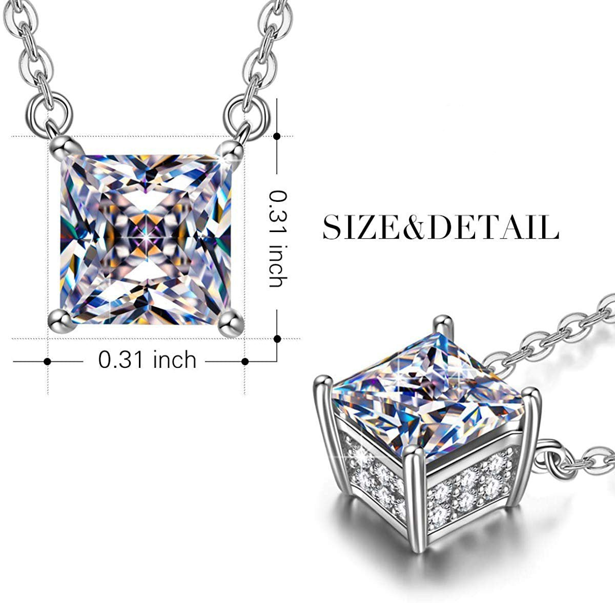 Classic Sqaure Cut Diamond Created Necklace   - ALILY