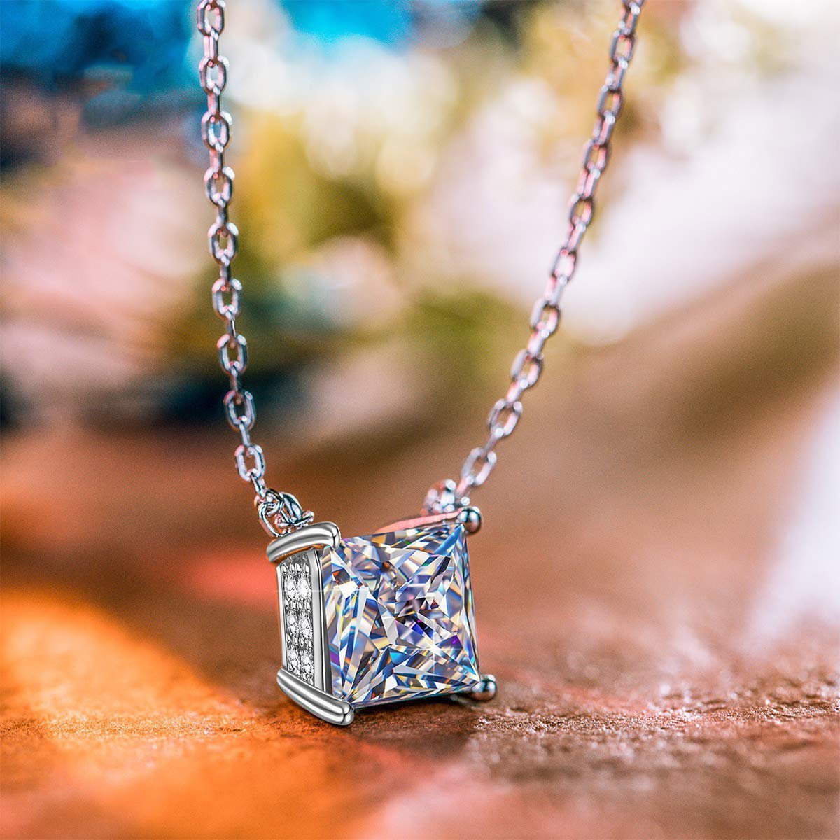 Classic Sqaure Cut Diamond Created Necklace   - ALILY