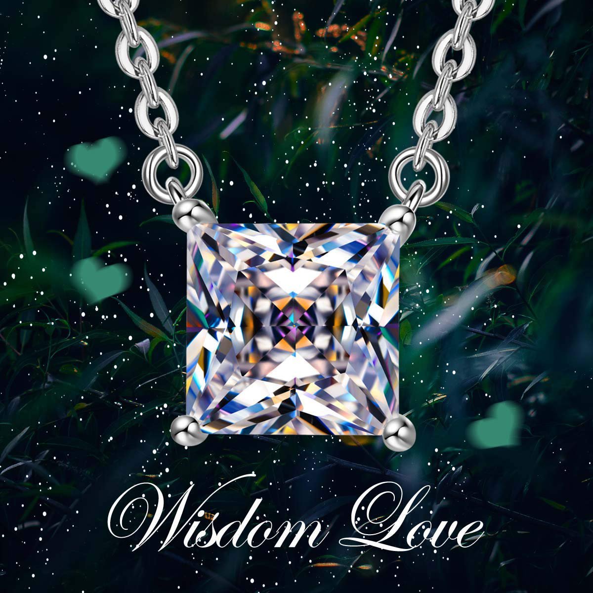 Classic Sqaure Cut Diamond Created Necklace   - ALILY