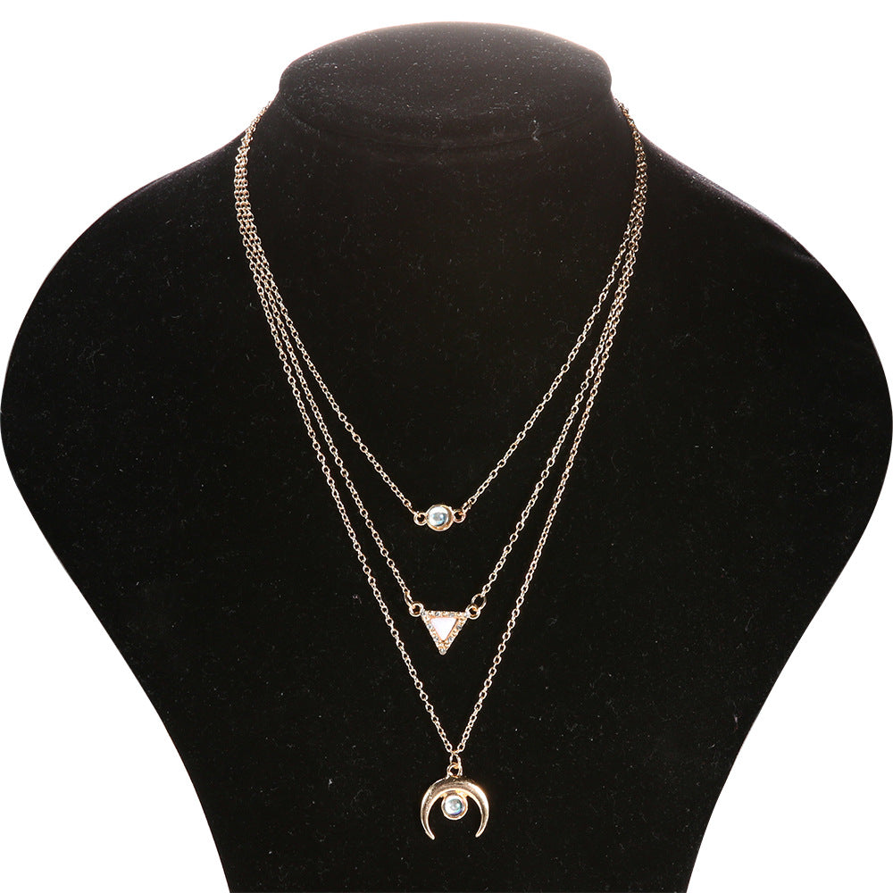 Opal Thai Inspired Crescent 3 Piece Statement Necklace in 14K Gold Plating