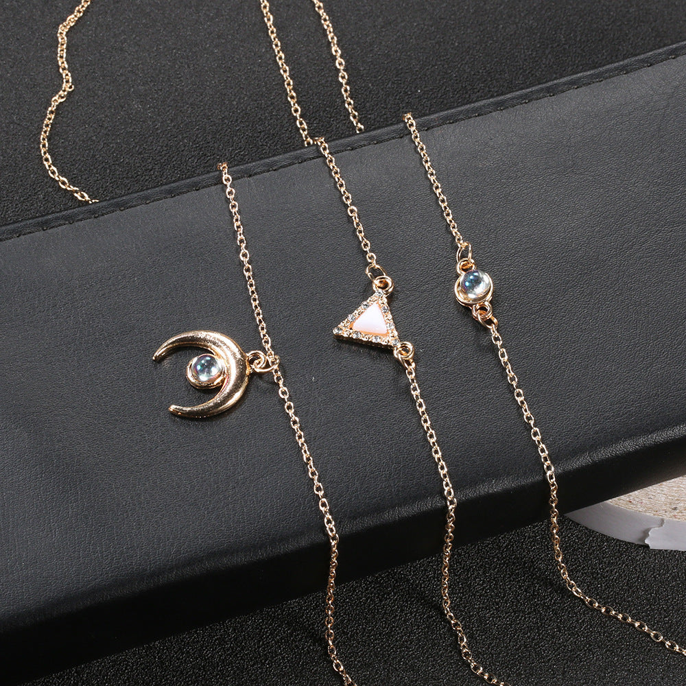 Opal Thai Inspired Crescent 3 Piece Statement Necklace in 14K Gold Plating