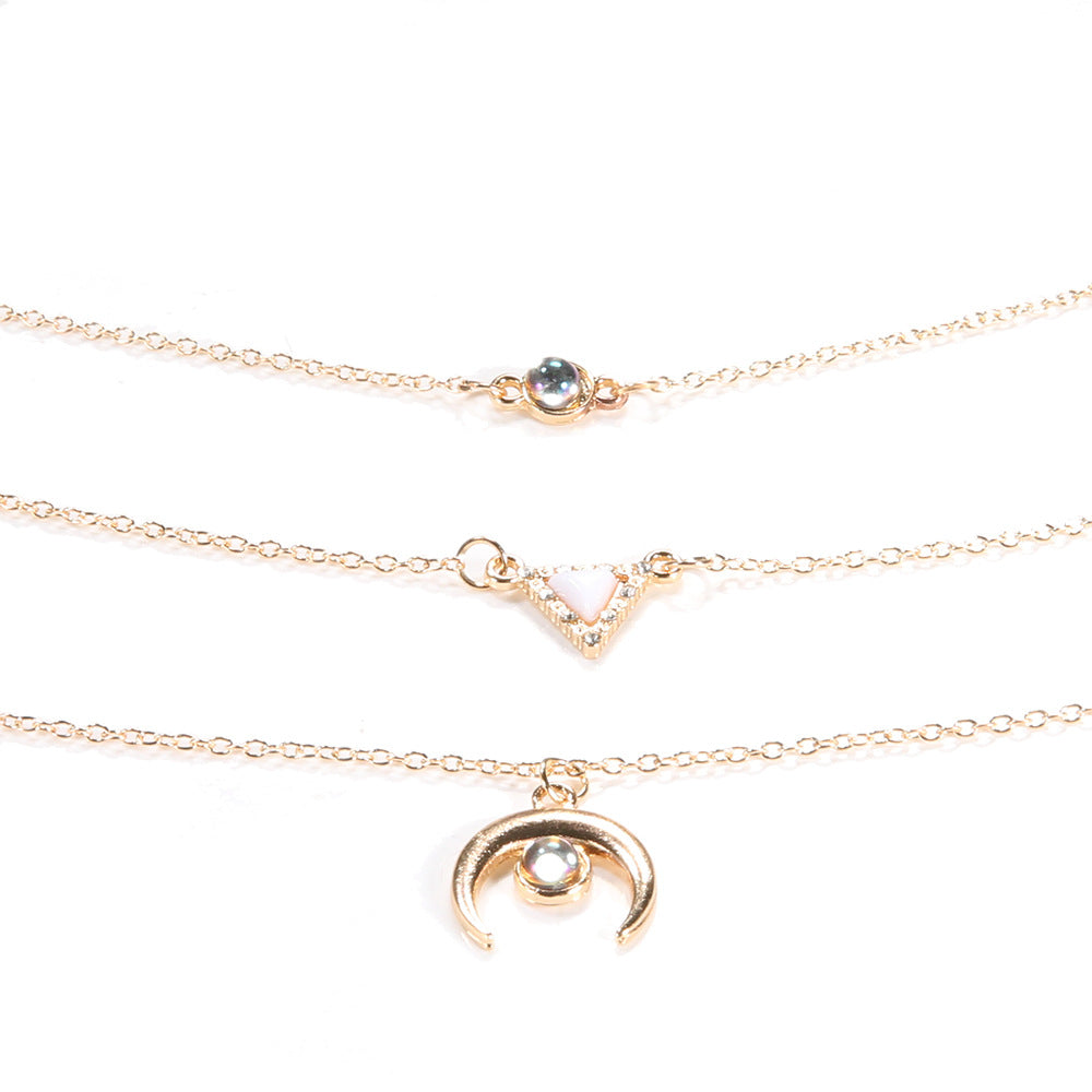Opal Thai Inspired Crescent 3 Piece Statement Necklace in 14K Gold Plating
