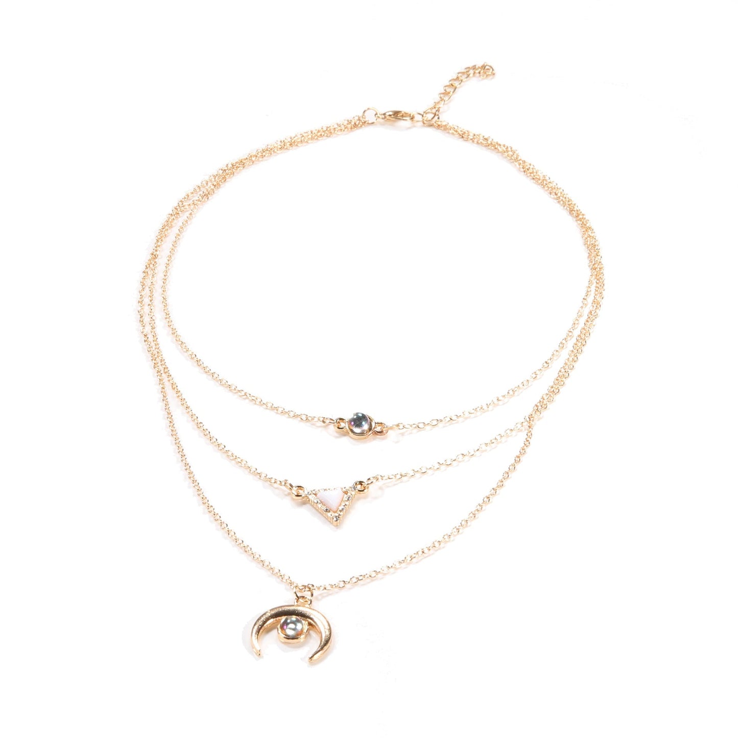 Opal Thai Inspired Crescent 3 Piece Statement Necklace in 14K Gold Plating