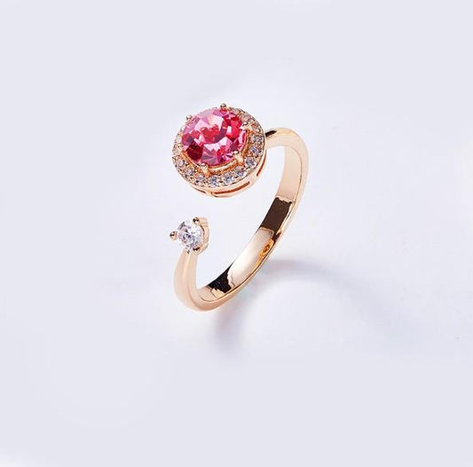 Twisted Pink Austrian Elements Circular Halo Adjustable Ring   - ALILY