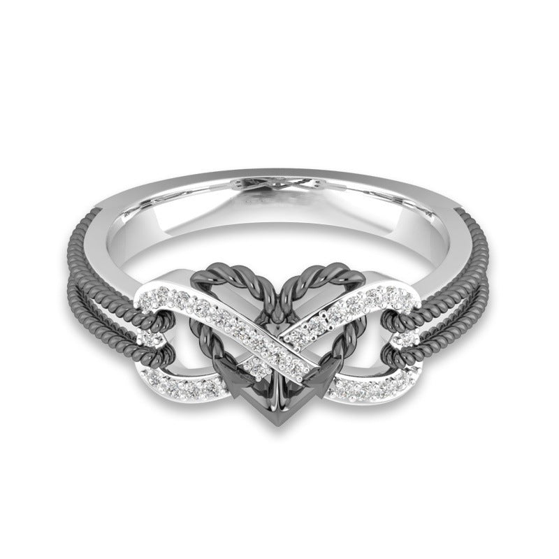 Black & White Italian Crystal Pav'e Rope Forever Love Ring