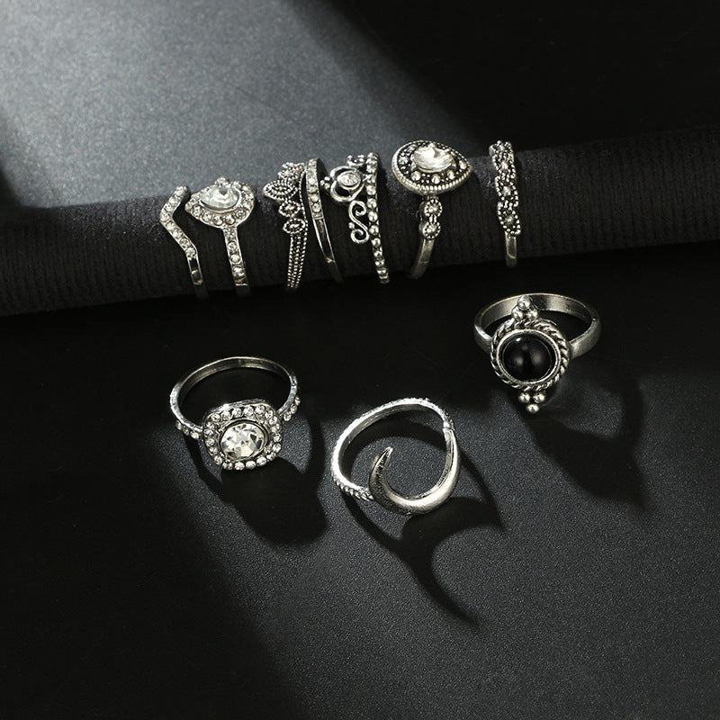 Black & White 11 Piece Bohemian Ring Set