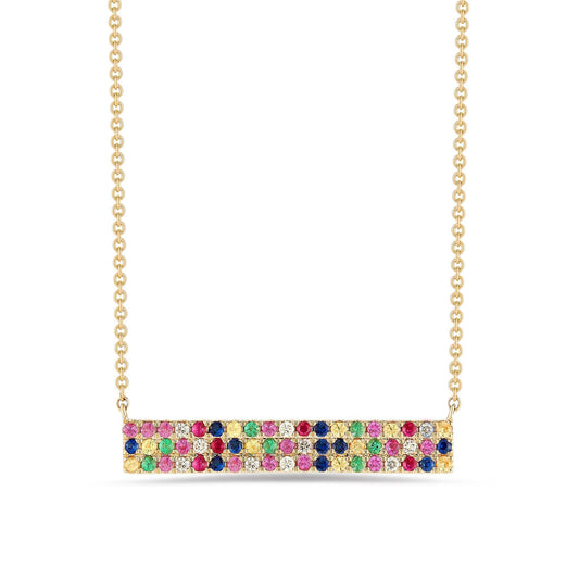 14K Gold Plating Rainbow  Elements Pav'e Bar Pendant Necklace