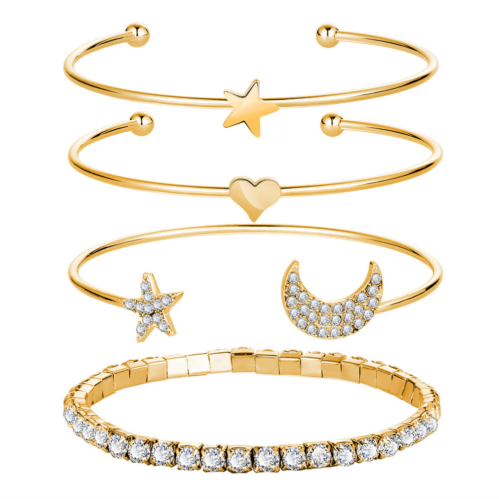 4 Piece Celestial Bangle Set With ® Crystals 18K Gold Plated Bracelet in 18K Gold Plated